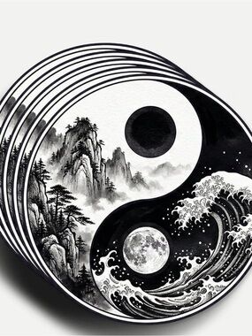 Black and White Yin Yang Landscape Wall Art